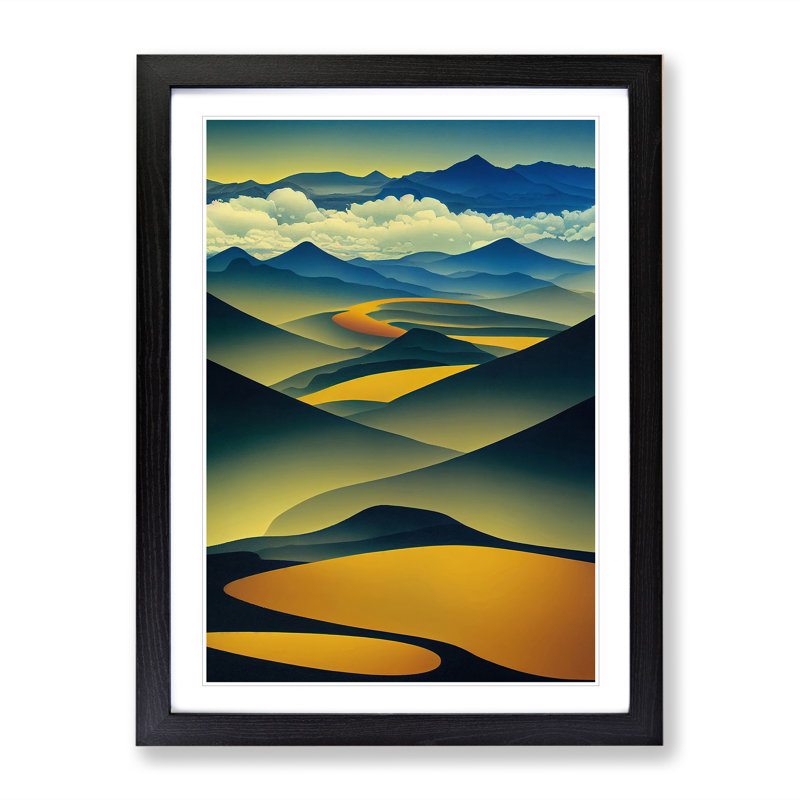 Abstract Mountain Landscapes No.3 - Wall Art, Black Framed, 66cm H x 48cm W, White