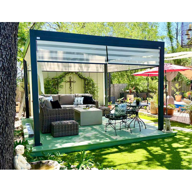 Pergola en aluminium à persiennes grise pour l'extérieur, L 14 pi x P 11 pi