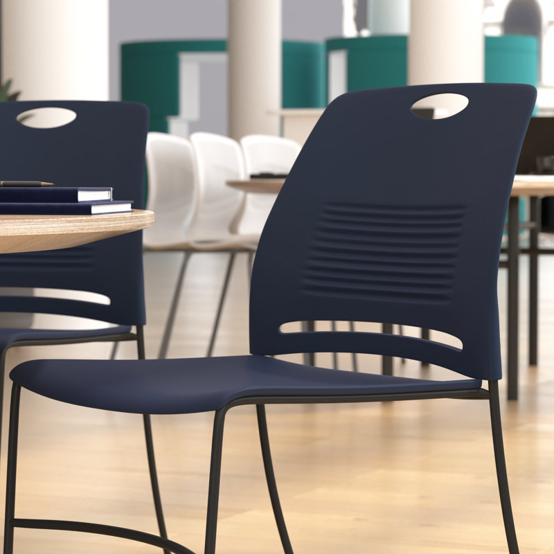 Navy Armless Metal Stacking Reception Chairs, Set of 5