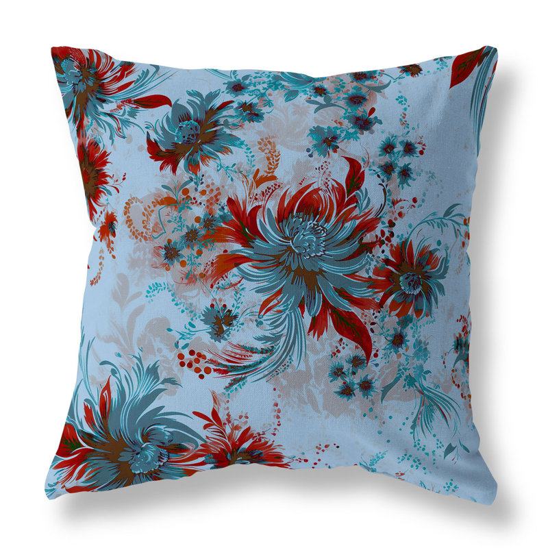 Coussin décoratif intérieur / extérieur à motif floral Delightful Wildflowers, H 20 po x l 20 po, Floral rouge / bleu