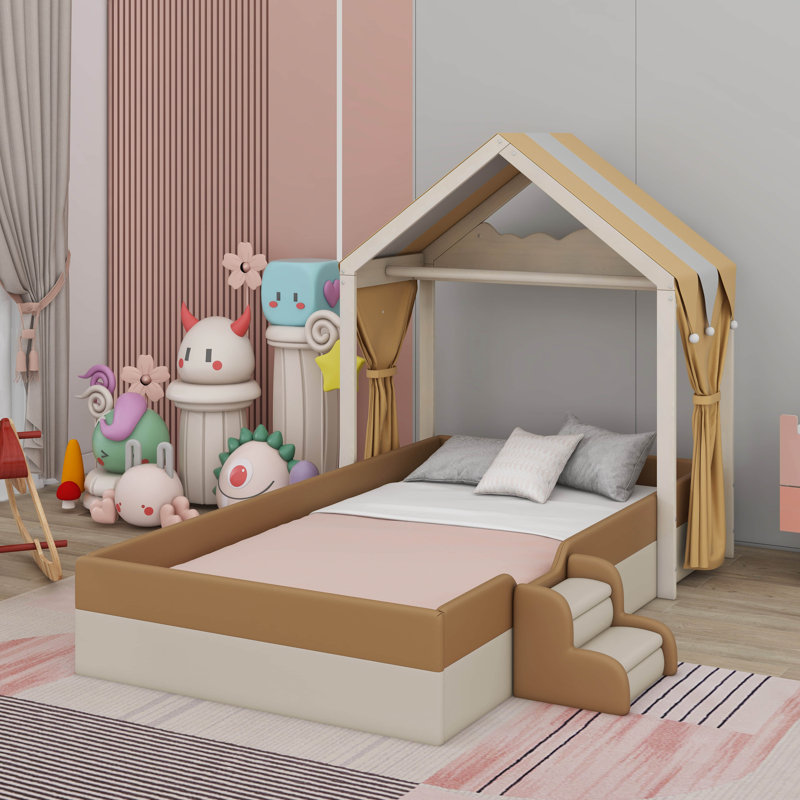 Lit simple tapissier avec rideaux