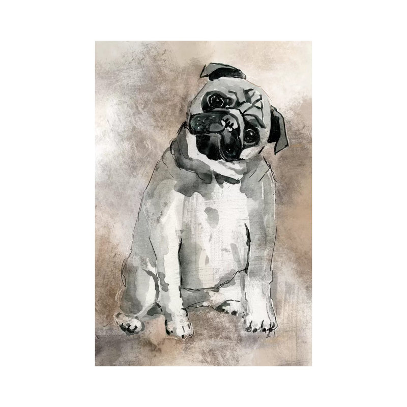 Pug 1 Piece Painting on Canvas, 20.32 cm H x 30.48 cm W, Wrapped Canvas