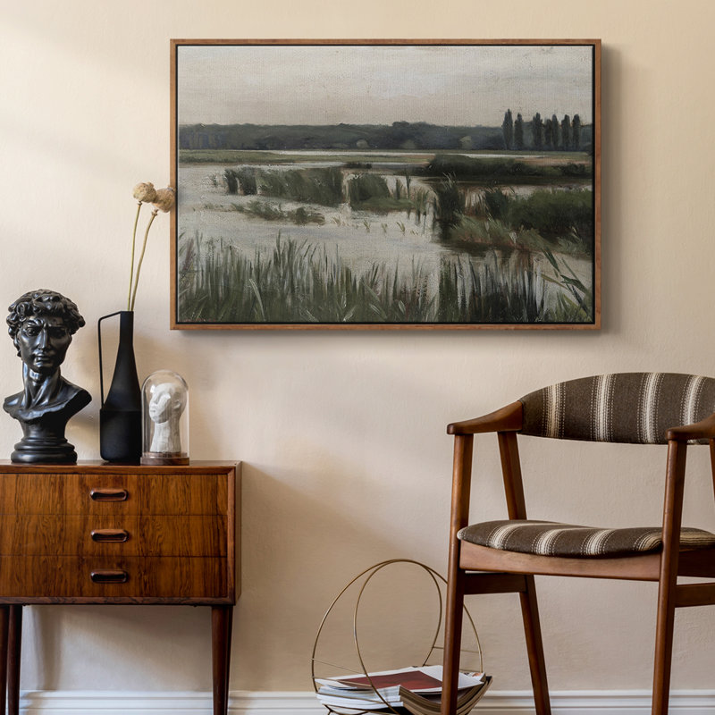 Paysage rétro - XLI, Toile encadrée noyer flottant, H 17 po x l 25 po x P 2 po