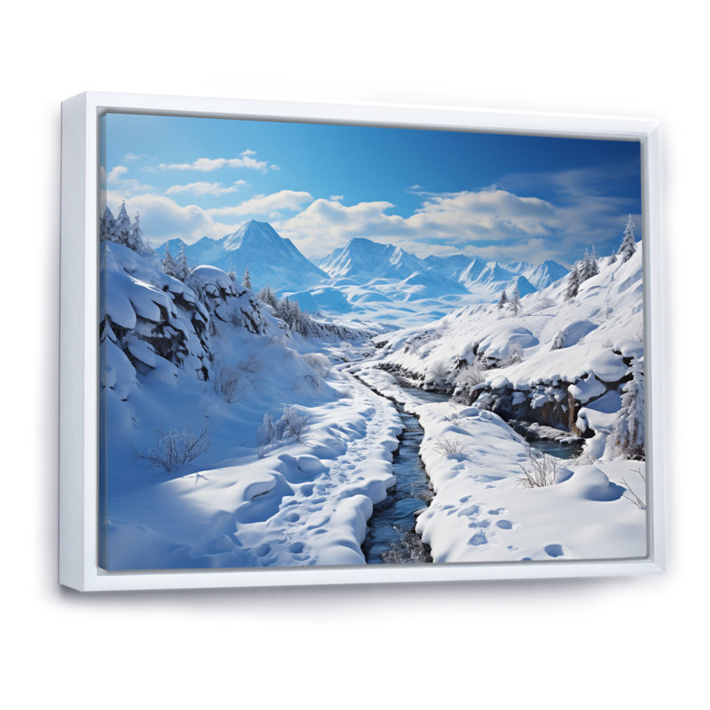 Winter Mountain Charm, reproduction d'art sur toile, H 12 po x l 20 po x P 1 po, Cadre flottant blanc