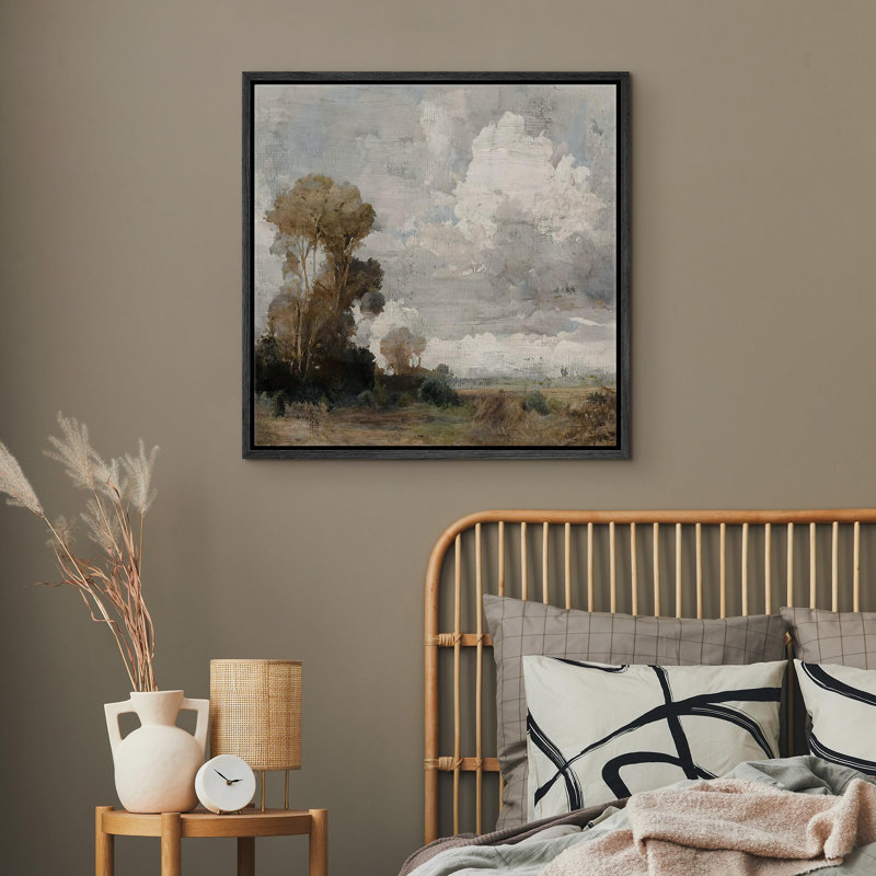 " Cloudy Skies Over Trees ", Black Canvas, 24" H x 24" W