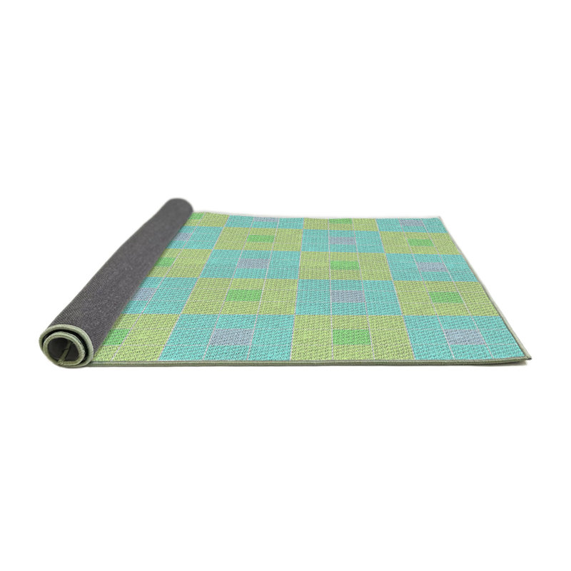 Tapis jaune / bleu géométrique en laine et polyester tissé à la machine, Rond 7 pi x 7 pi