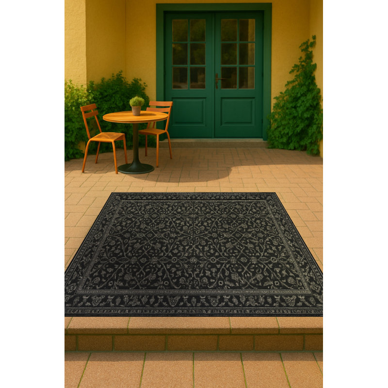 Tapis noir tissé à motif lavable traditionnel Mosso, 2'6" x 4'11"