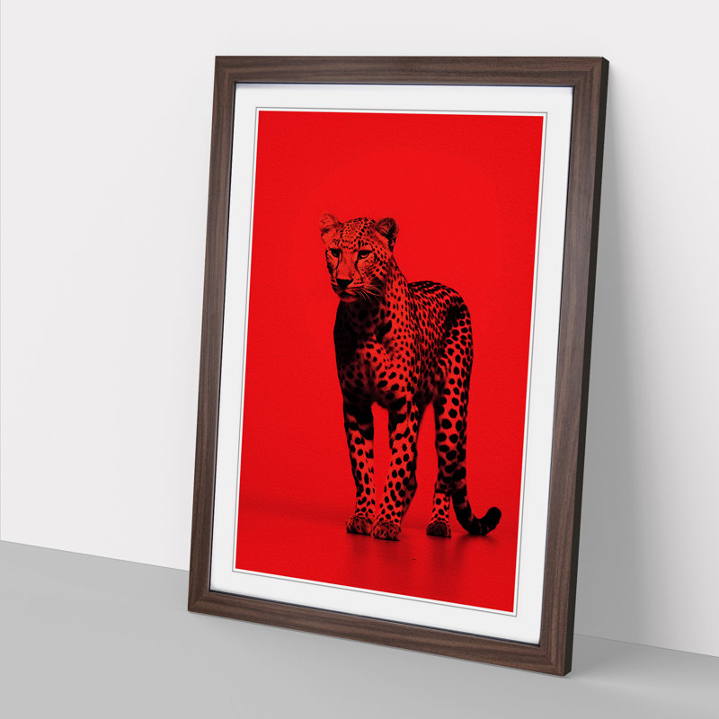 Cheetah Minimalism No.2 - Single Picture Frame Print on Wood, Walnut Framed, 34cm H x 25cm W x 2cm D