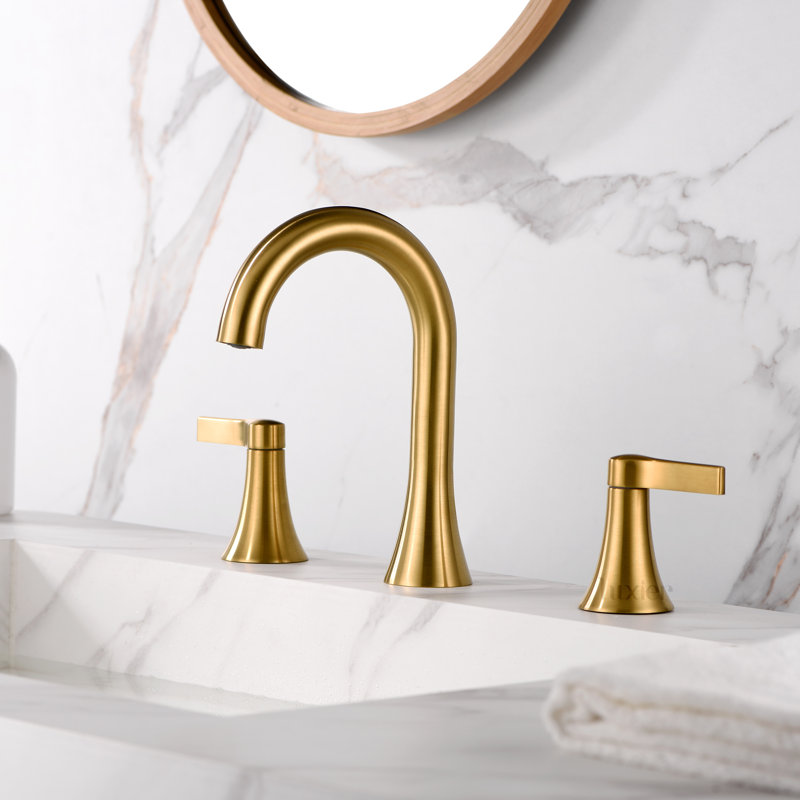 Widespread Bathroom Faucet with Drain Assembly, Brushed Gold