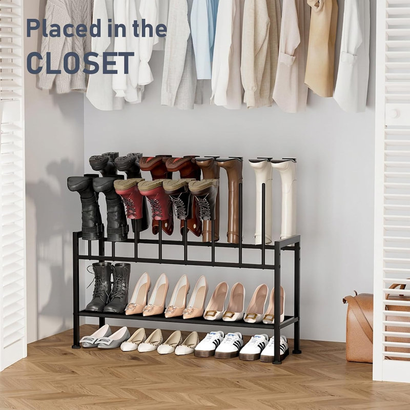 Étagère à bottes en métal à 3 niveaux pour entrée, pouvant contenir 8 paires de bottes hautes, rangement multifonctionnel pour bottes, baskets, talons hauts, placard, garage