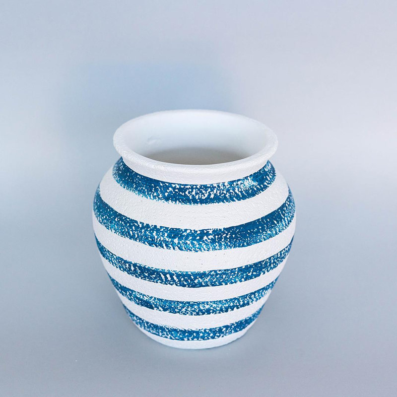 Rounded With Horizontal Stripes And Wide Neck Vase