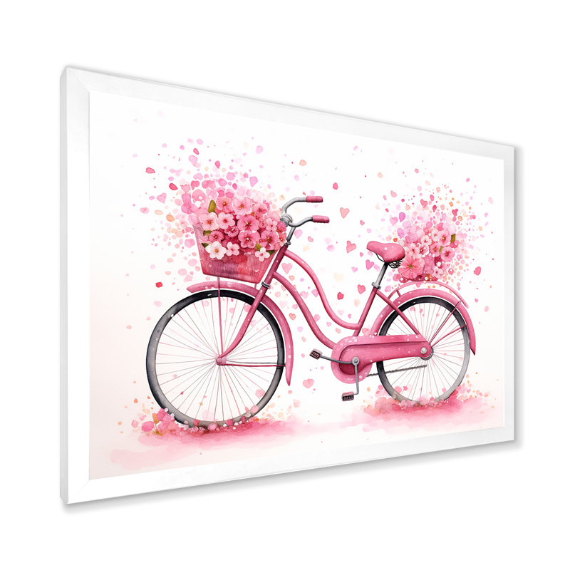 Bonbon, croisière rose, bicyclette sur toile, Cadre photo blanc, H 30 po x l 40 po x P 1,5 po
