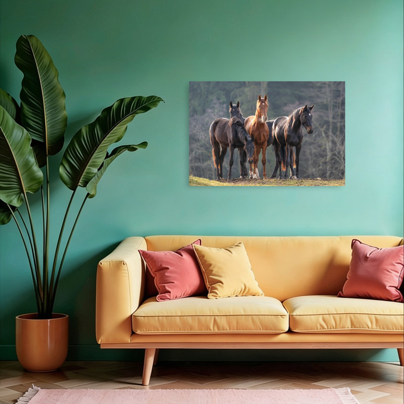 «Majestic Horse Herd Peaceful Serene Tranquil Horse Forest Nature», art mural, 24" H x 36" W