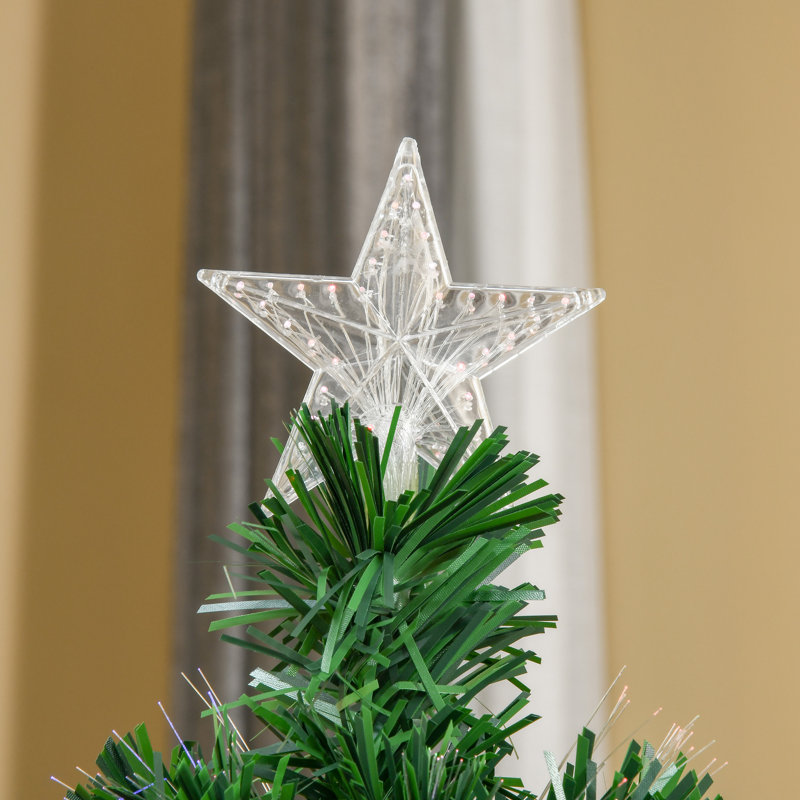 Xmas Pre-Lit Green Pine Artificial Christmas Tree with Multi-Coloured Lights and Stand, 5' H