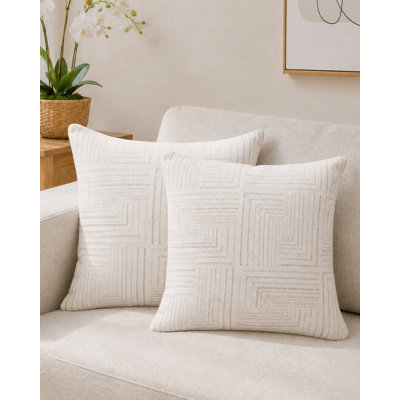 Good Nite Geometric Textured Chenille Throw Pillow Covers, Set of 2, 45×45cm Square Decorative Cushion Pillow Shams with Hidden Zipper