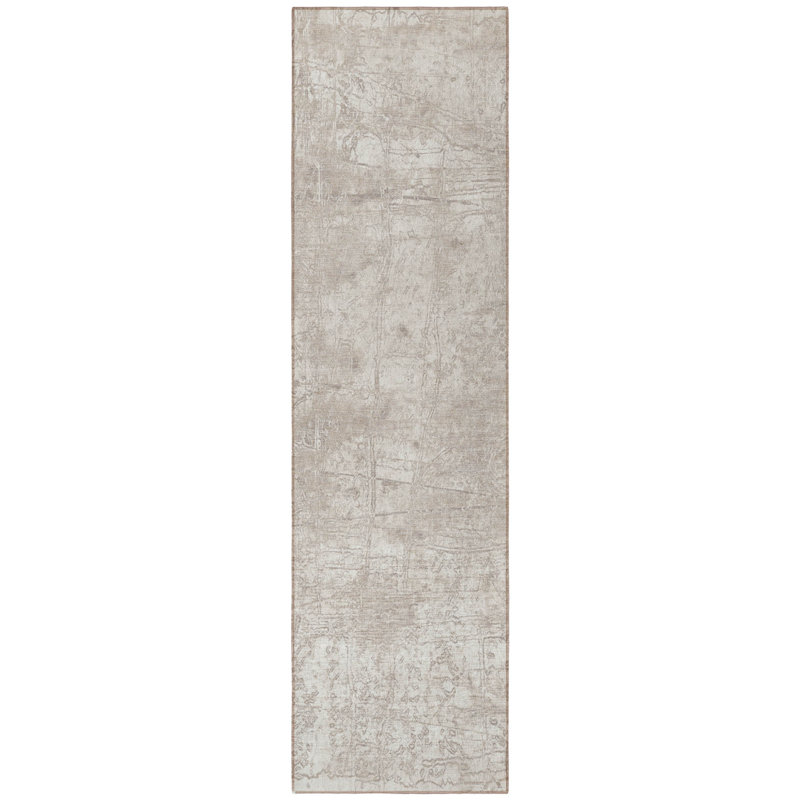 8' Runner Ivory Abstract Washable Non Skid Indoor Outdoor Runner Rug