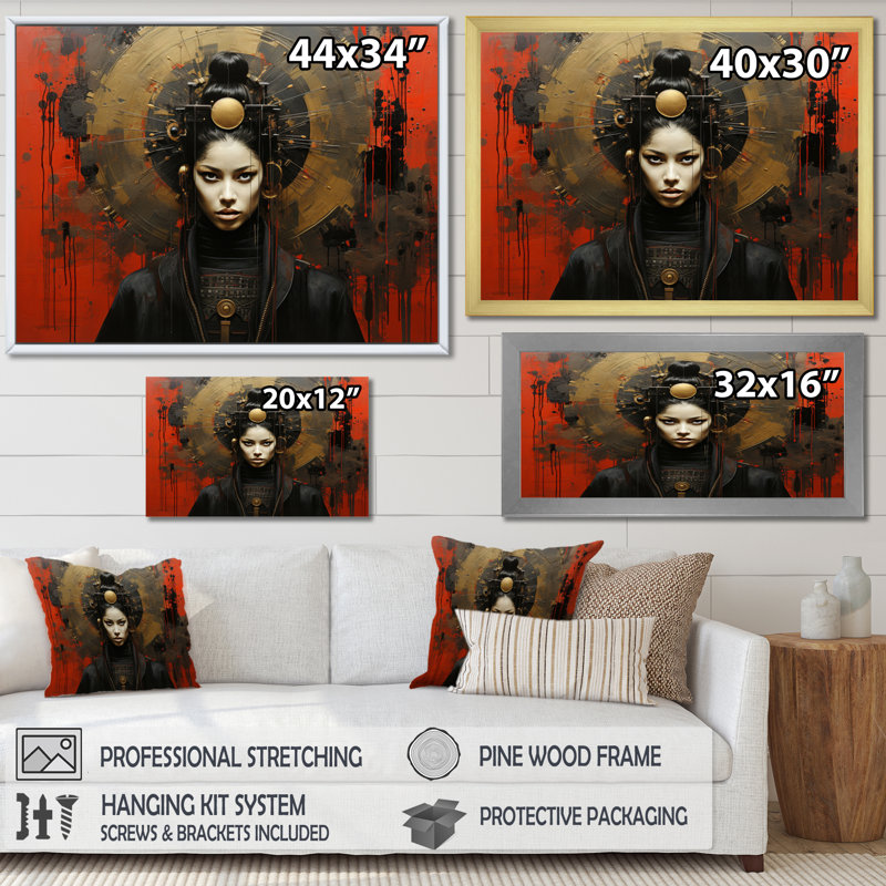 Japon Art Silent Samurai Woman I - Japan Art Wall Decor, H 30 po x l 40 po x P 1,5 po, Cadre flottant blanc