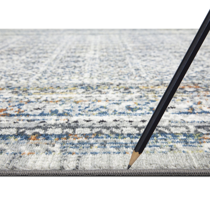 Lyanne Washable Non-Slip Diamond Ivory/Blue Area Rug, Runner 2'2" x 7'