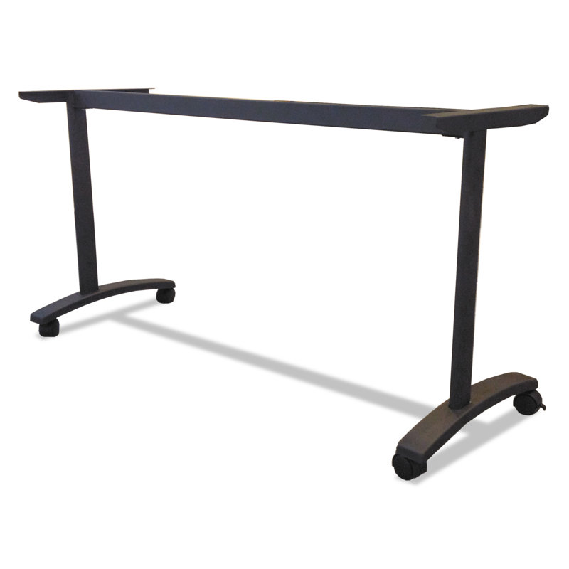 Black Steel T-Leg Training Table Base with Locking Casters
