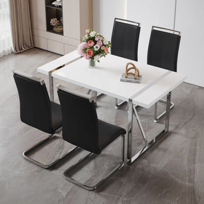 Soutor Luxe Modern Dining Set: White MDF Table with Double Pedestal Base & PU Leather Chairs – Industrial Chic