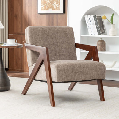 Chaise d'appoint Mid-Century moderne avec structure en bois et lin doux
