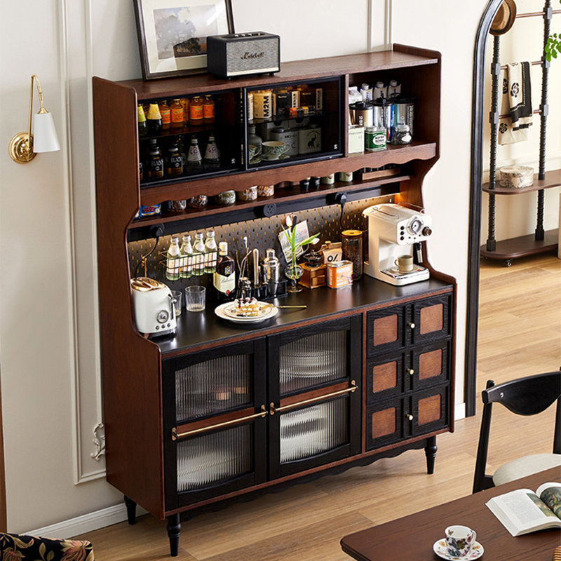 Buffet en bois massif noir et noyer