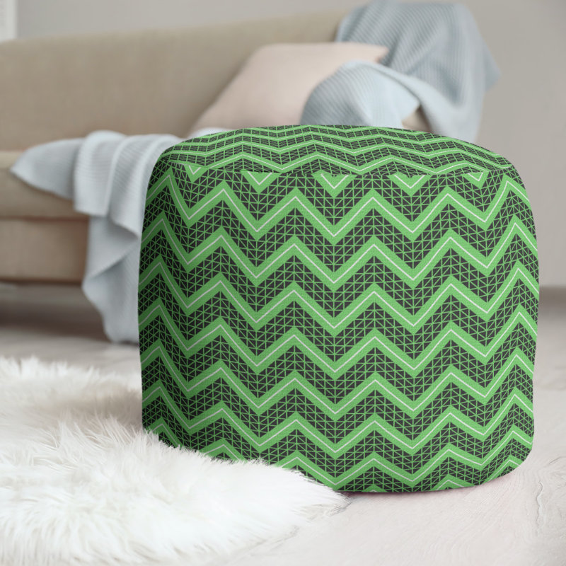 Upholstered Pouf, Black/Green
