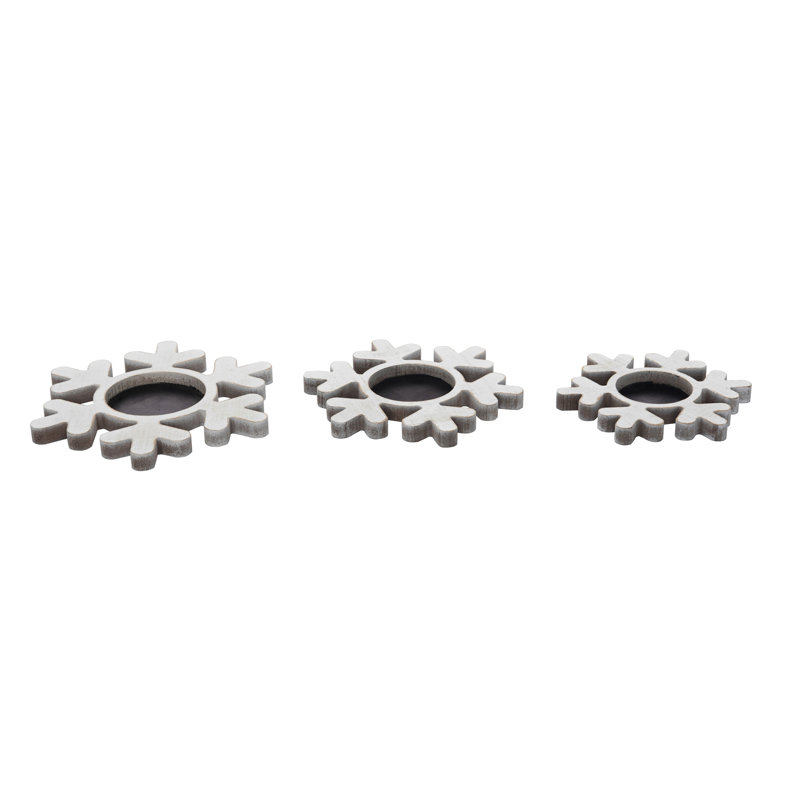 Ensemble de 3 porte-bougies en forme de flocon de neige en bois blanc 9 po Transpac