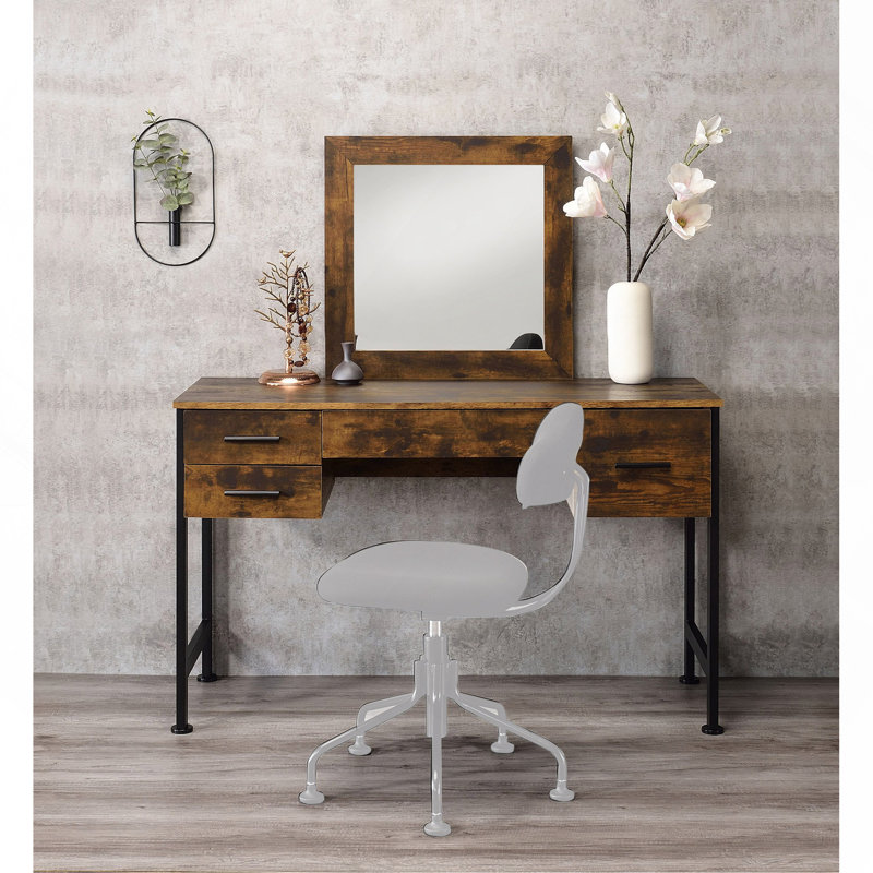 Ensemble de coiffeuse 4 tiroirs avec miroir, chêne rustique et noir