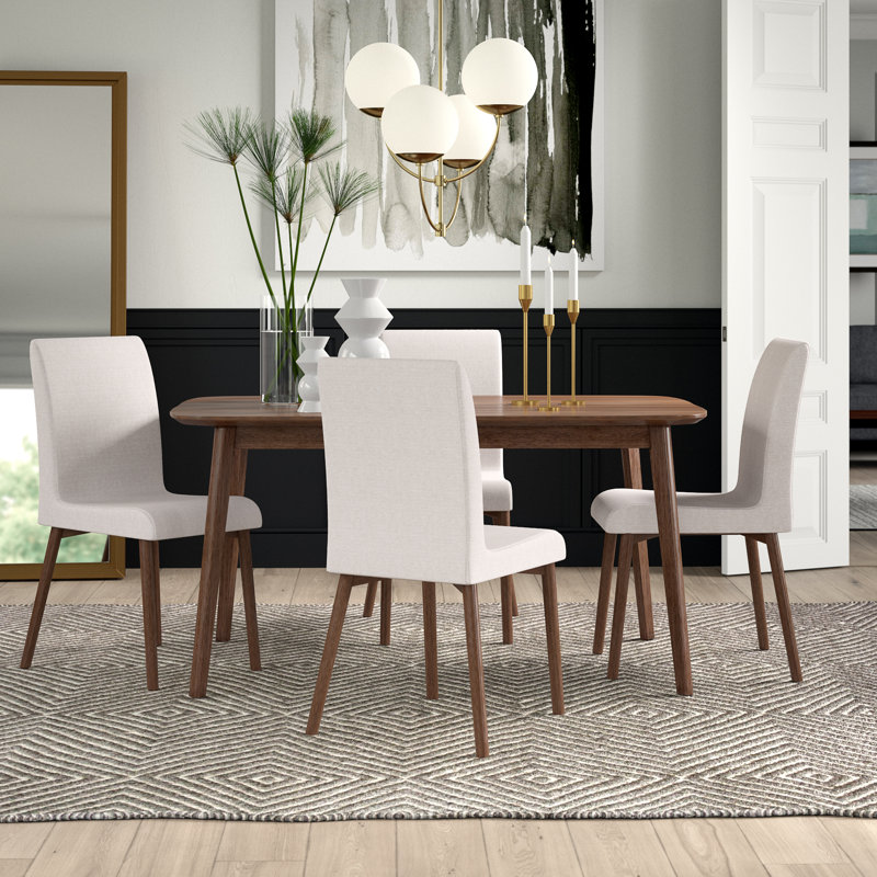 Babala 4 - Person Four Leg Dining Set, Natural Walnut, Light Beige