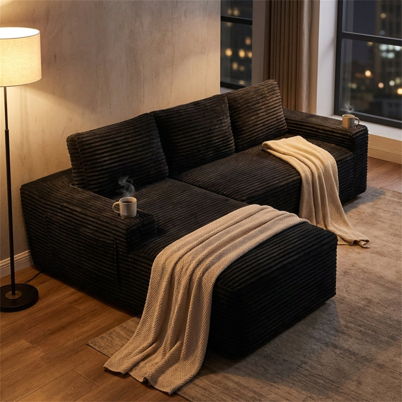 104 Inch Modular Sectional Sofa with Deep Seat, Black
