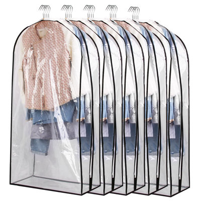 5 Pack Clear Garment Bags For Hanging Clothes, Dustproof Waterproof Clothes Storage Bags With Zipper, Transparent Suits Cover For Jacket Coat Dress, S Sizes