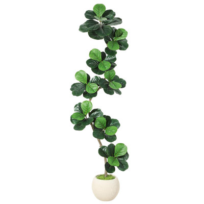 Figuier figuier artificiel en pot blanc avec mousse - Faux plante d'intérieur réaliste pour la maison, le bureau et le salon