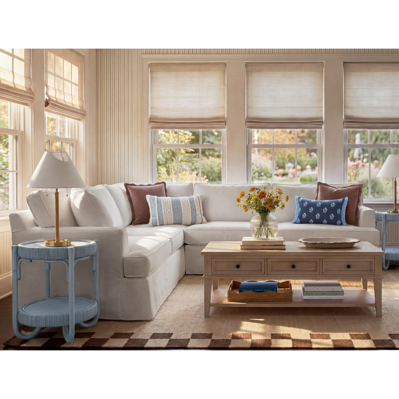 Conradina Slipcovered L-Sectional, Bayou Off White Canvas, Left Hand Facing
