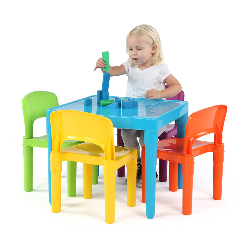 Ensemble de table d'écriture et de chaises pour enfants 5 pièces Adiline, Turquoise / vert / jaune / mauve / orange