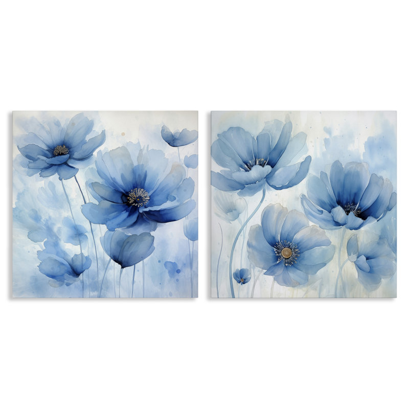  Ensemble de 2 toiles saturées «Blue Blossoms» par Irena Orlov, H 17 po x l 17 po