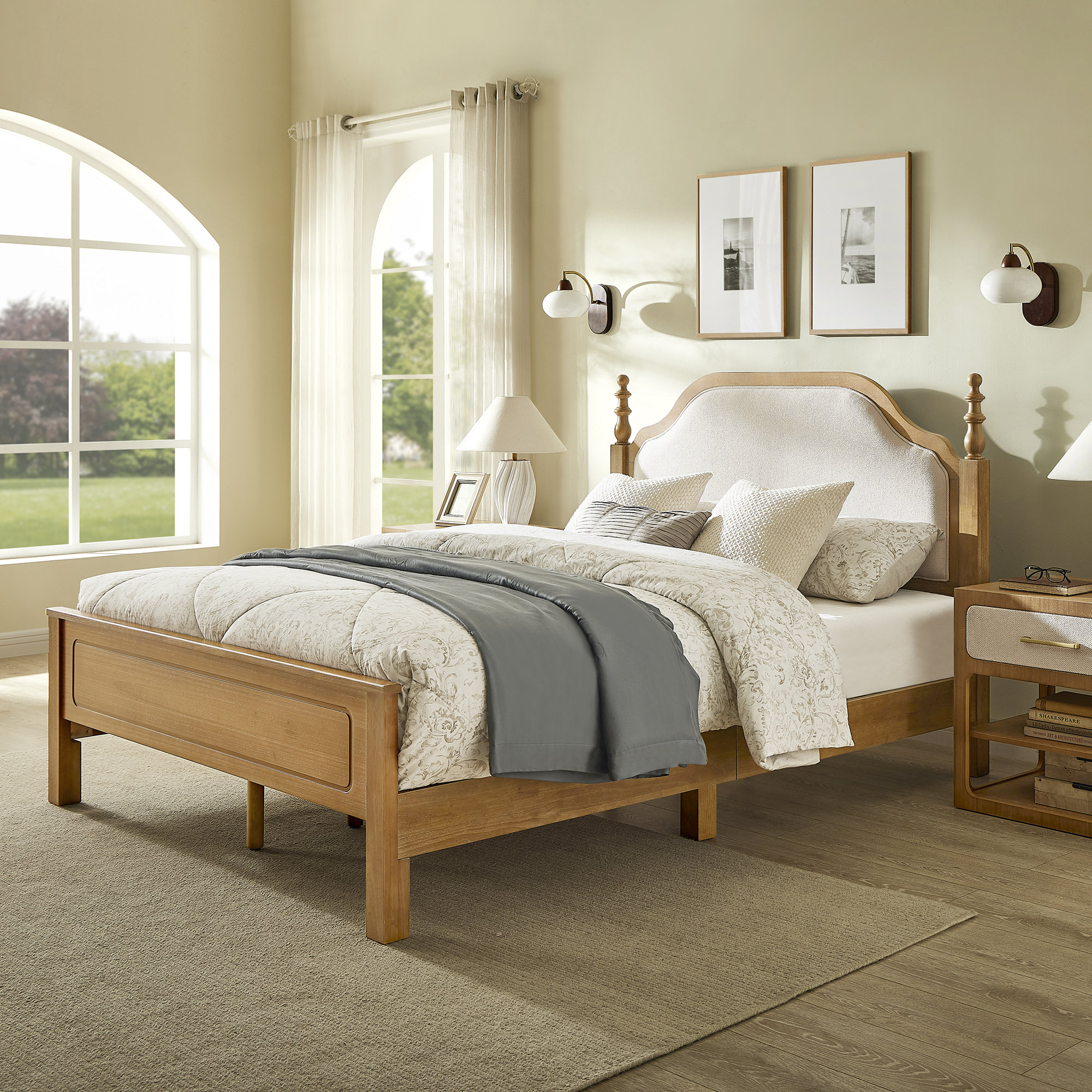Red Barrel Studio® Abigale Solid Wood Queen Bed Frame, Platform Bed Frame with Knit Upholstered Headboard, No Box Spring Needed | Wayfair