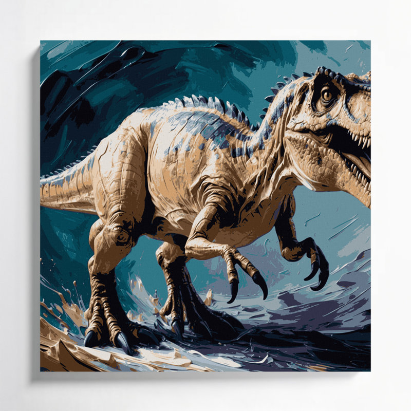 «Dinosaur Velociraptor», art mural sur toile grise, H 16 po x l 16 po