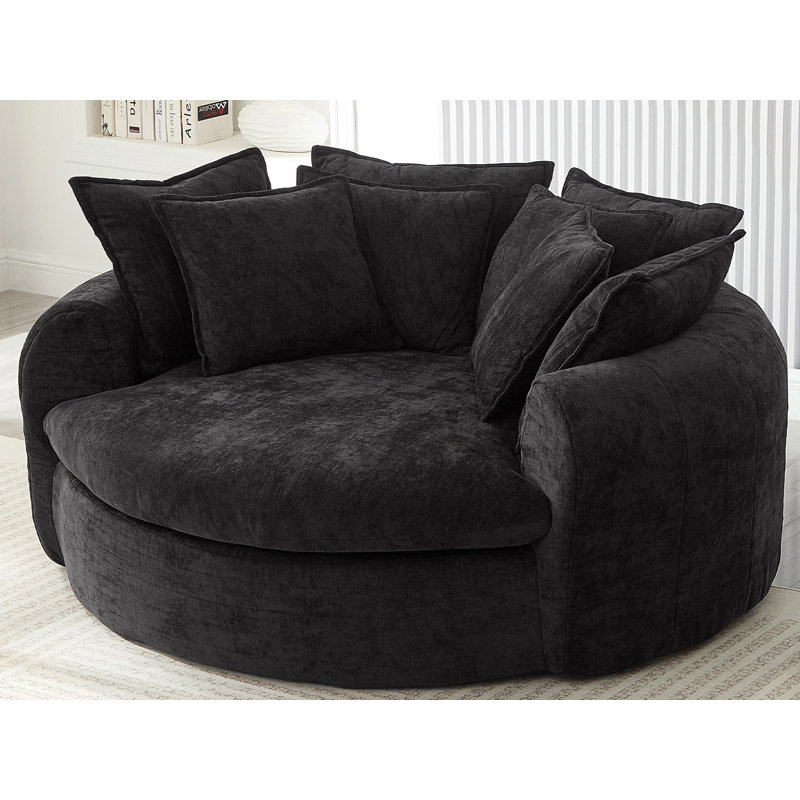 Fauteuil demi-tonneau rembourré avec 8 coussins, Noir
