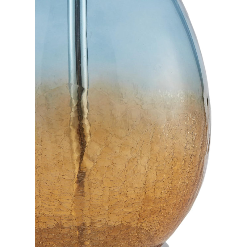 Set Of 2 Modern Table Lamps With Ombre Crackled Glass Base, Tapered Drum Shade, And Rotary On/Off Switch, Perfect For Bedside Or Study Lighting
