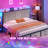 Upholstered Platform Bed With 5 Drawers & Storage Headboard, Metal Bed Frame With Led Lights & Charging Station-221736370