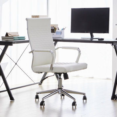 Executive Office Swivel Chair With Patterned Leather Back