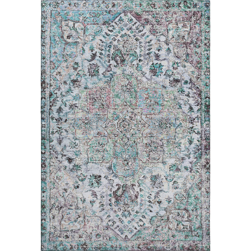 Premium Machine Washable Mayfield AMF2138 global Rug, Sky, 2'6" x 3'10"