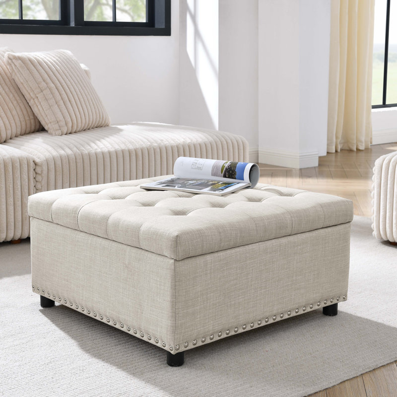 Audel Upholstered Ottoman, Almond Linen
