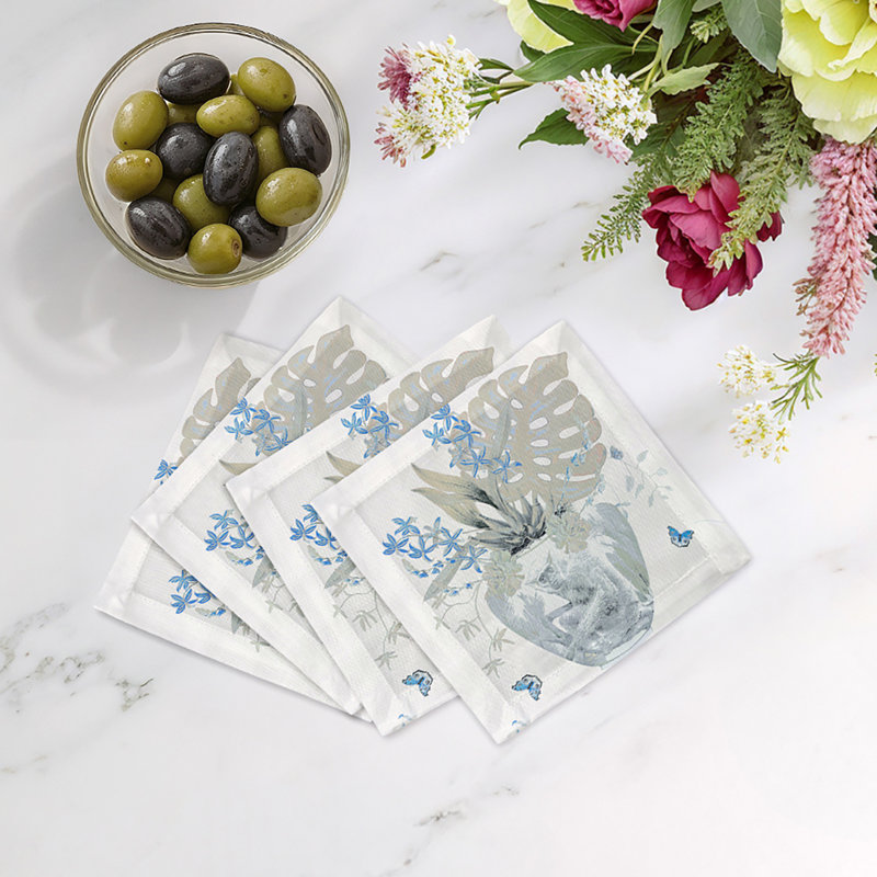 Monkey Large Jungle Cotton Sateen Cocktail Napkins, Powder