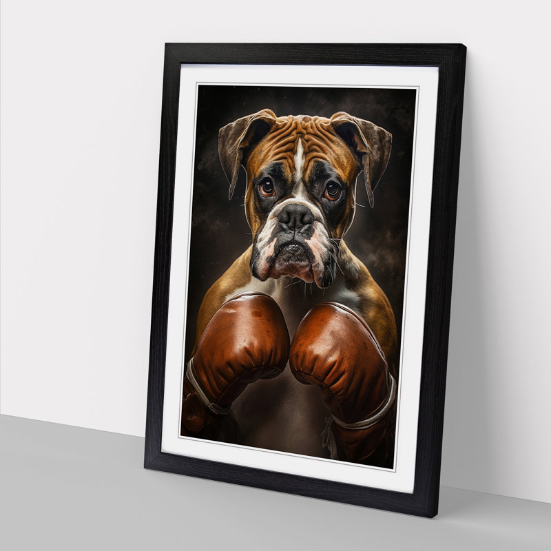 Boxer Dog Romanticism Art - Framed Print, 64cm H x 46cm W x 2cm D, Black Framed