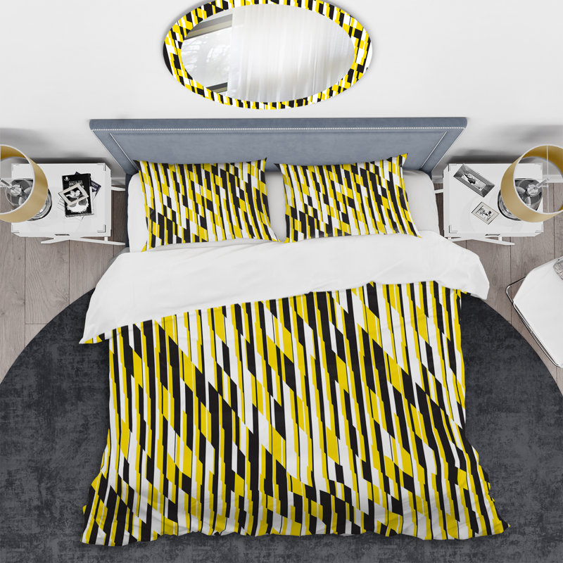 Ensemble de housse de couette en microfibre noir / jaune 3 pièces, Housse de couette pour très grand lit et 2 très
