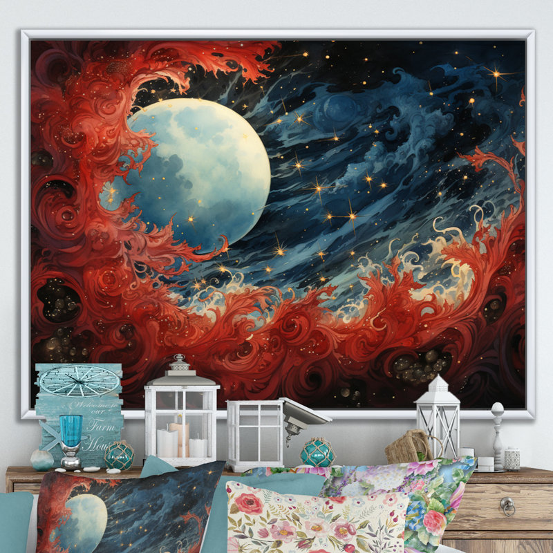 «Red Blue Blue Universal Wonders» sur impression sur toile, H 34 po x l 44 po x P 1,5 po, Cadre flottant blanc