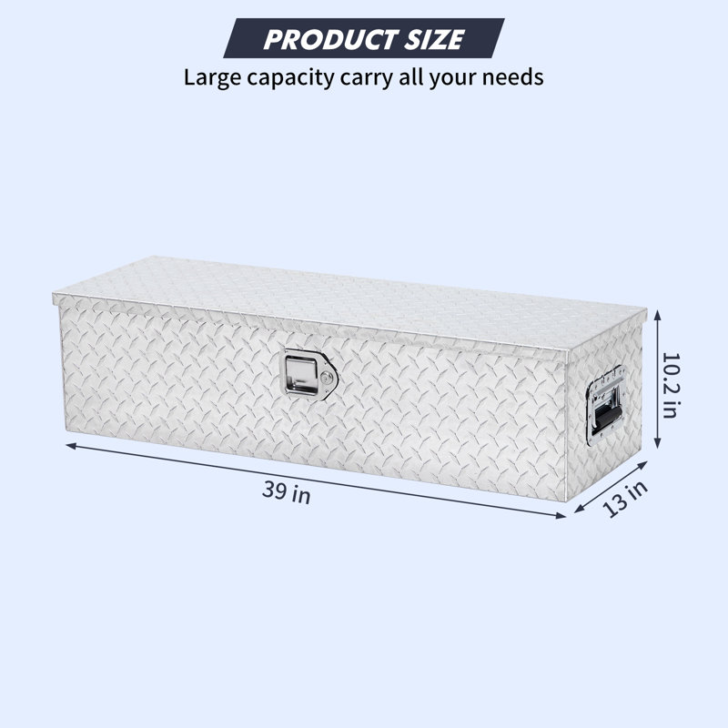 39 Inch Truck Bed Tool Box Heavy Duty Aluminum With Sliding Shelf, Diamond Plate Toolbox For Pick Up Truck Rv Trailer, Trailer Toolbox Storage With Side Handle, Lock And Keys