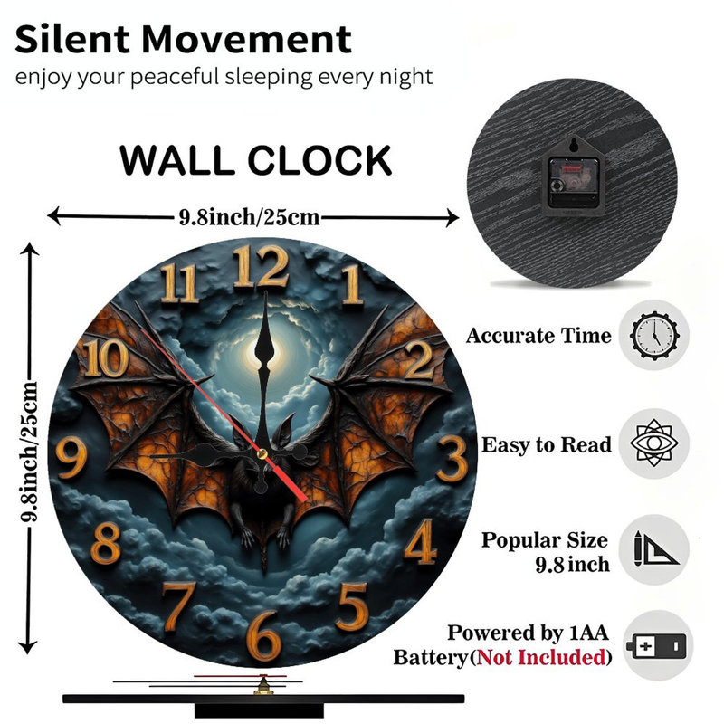 Horloge de chauve-souris gothique